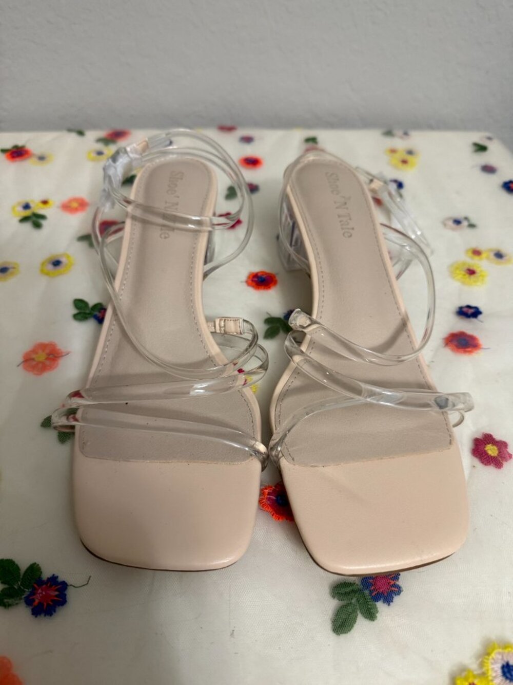 Shoe' N Tale Clear Strappy Block Heel Sandals